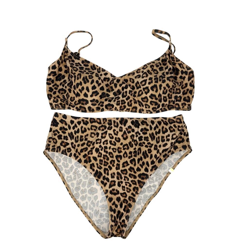 Summersalt Leopard Bikini Swimsuit Marina Top Sz 10 High Leg Midrise Bottom Sz 8